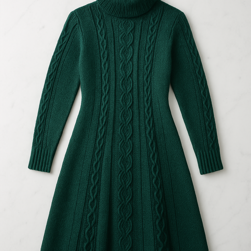 Ethereal Cascade Turtleneck Knit Dress Free Pattern
