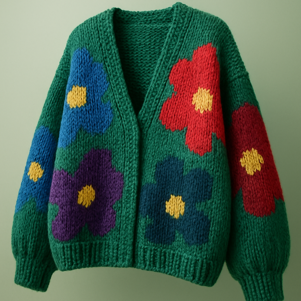 Avant-Garde Chunky Floral Cardigan - Free Pattern