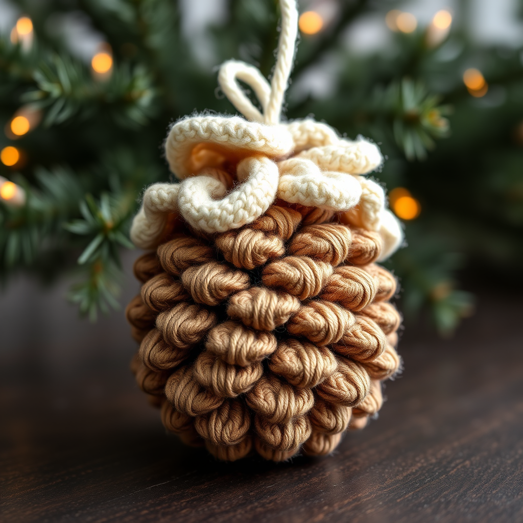 Frosted Pinecone Crochet Ornament Free Pattern – A Nordic Winter Accent