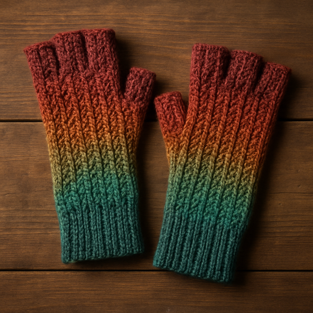 Crochet Vibrant Color Gradient Cabled Fingerless Mitts Free Pattern