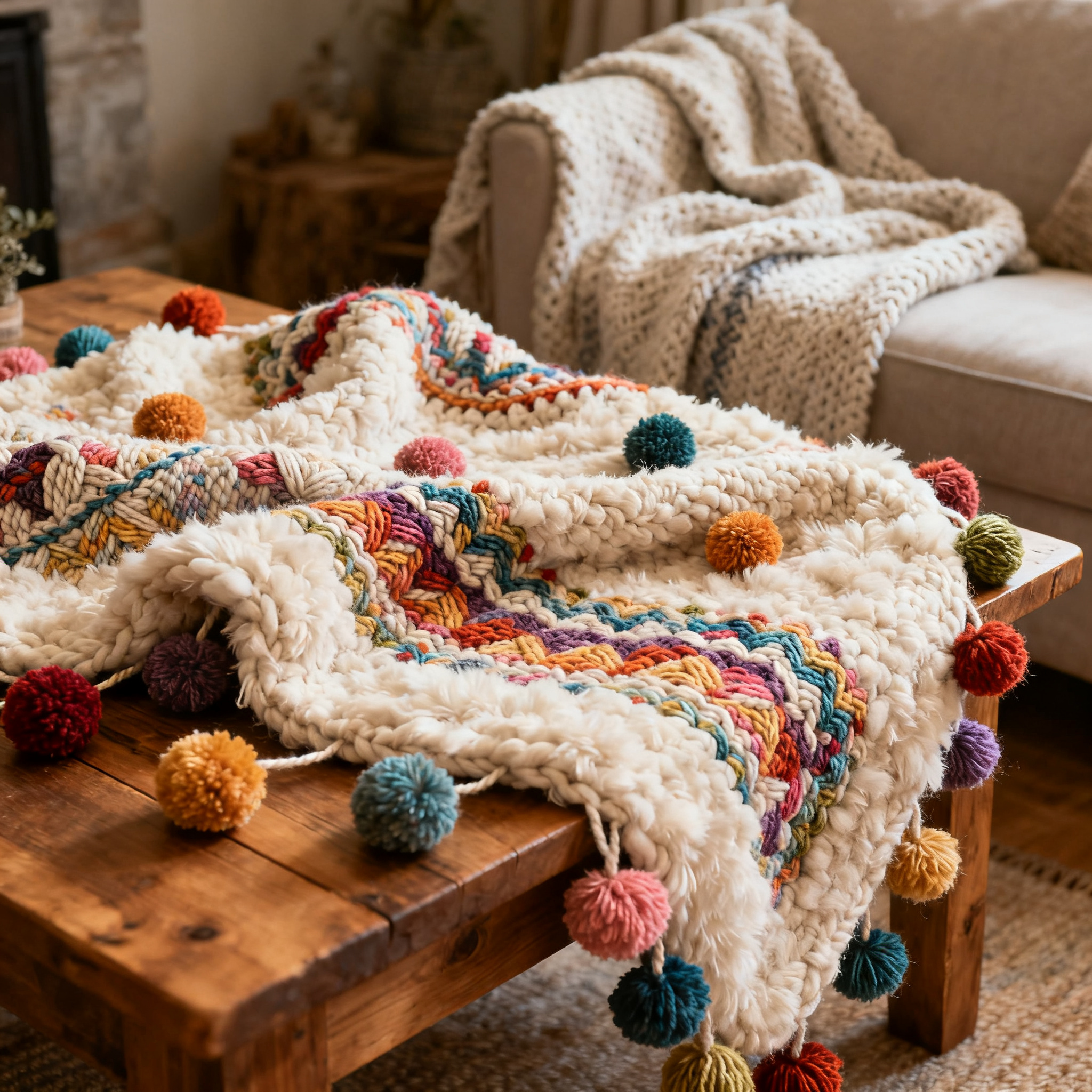 The Funky Yarn Pom Pom Blanket