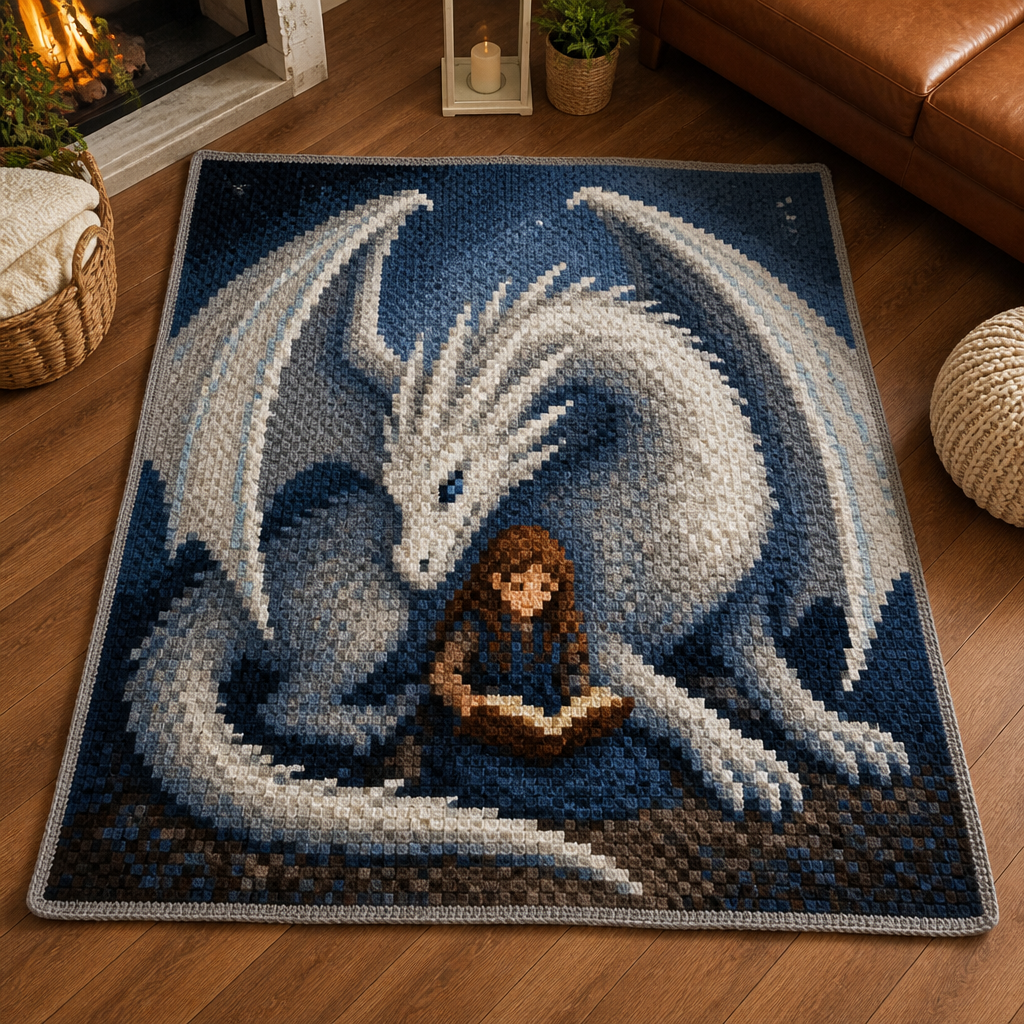 Crochet Majestic Dragon and Reader C2C Blanket Free Pattern