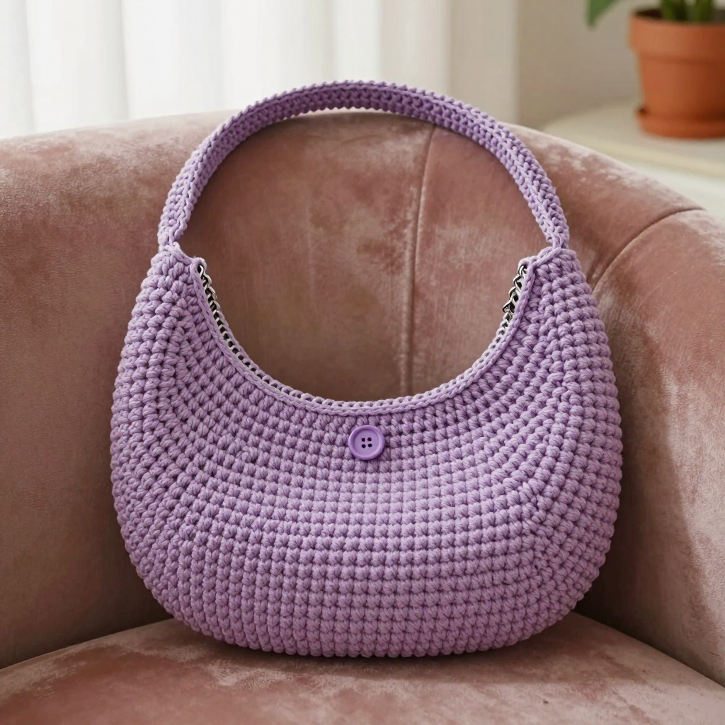 Lilac Crescent Moon Bag Free Crochet Pattern