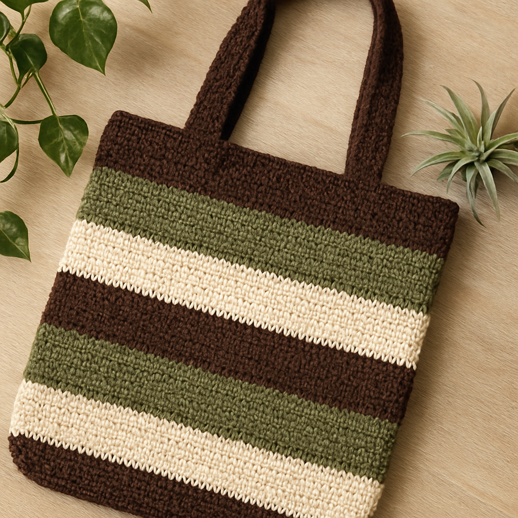 Free Pattern: Dark Academia Earthy Neutral Striped Tote