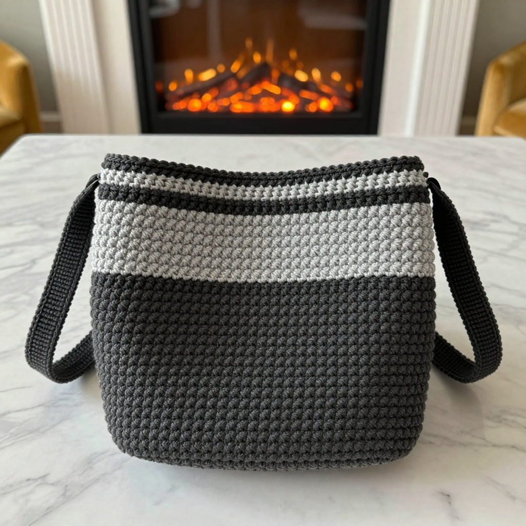 Charcoal Herringbone Bucket Bag Free Crochet Pattern