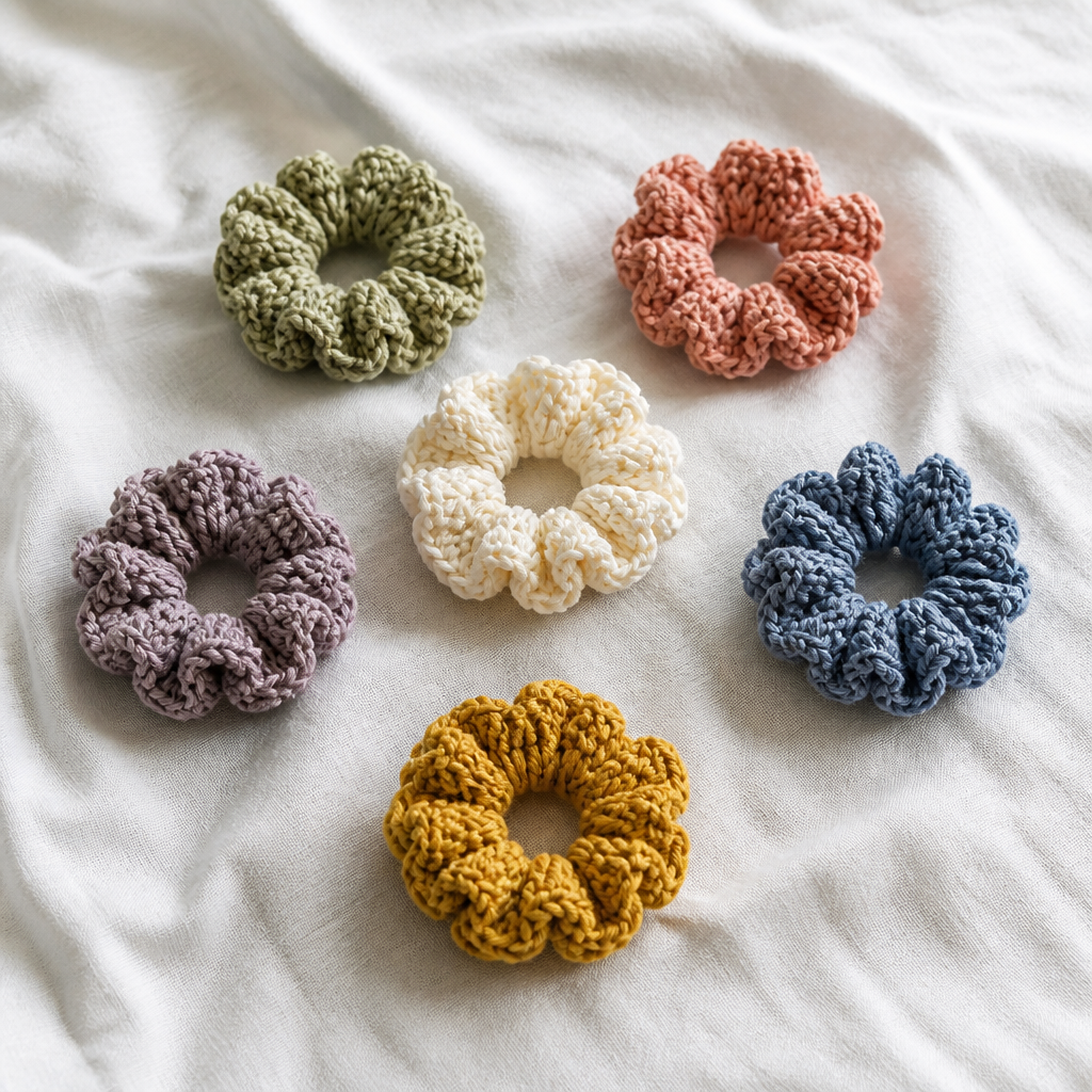 Crochet Stylish Ruffled Hair Scrunchies Free Pattern