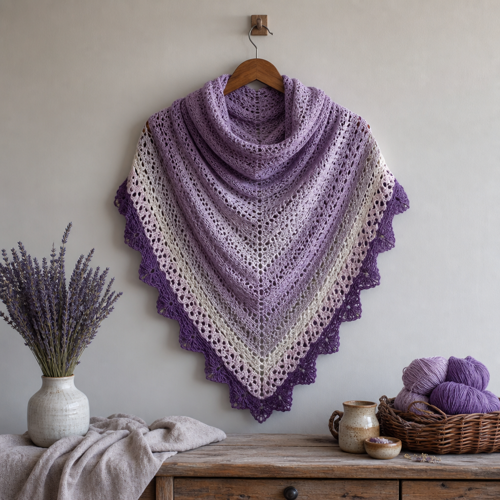 Crochet Elegant Lavender Gradient Triangle Shawl Free Pattern