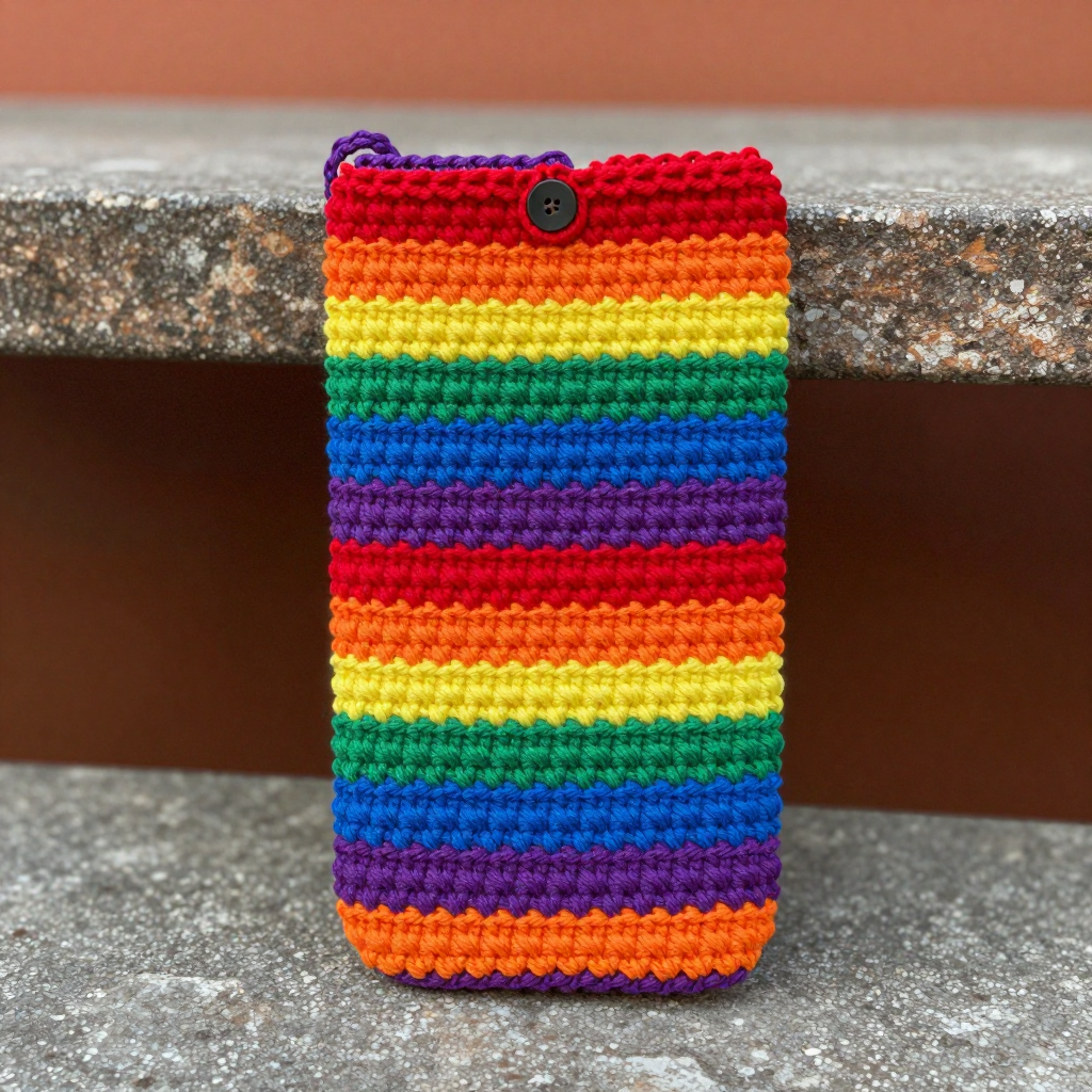 Rainbow Brights Crochet Phone Sleeve Free Pattern: Rustic Farmhouse Single Crochet Decrease Pouch