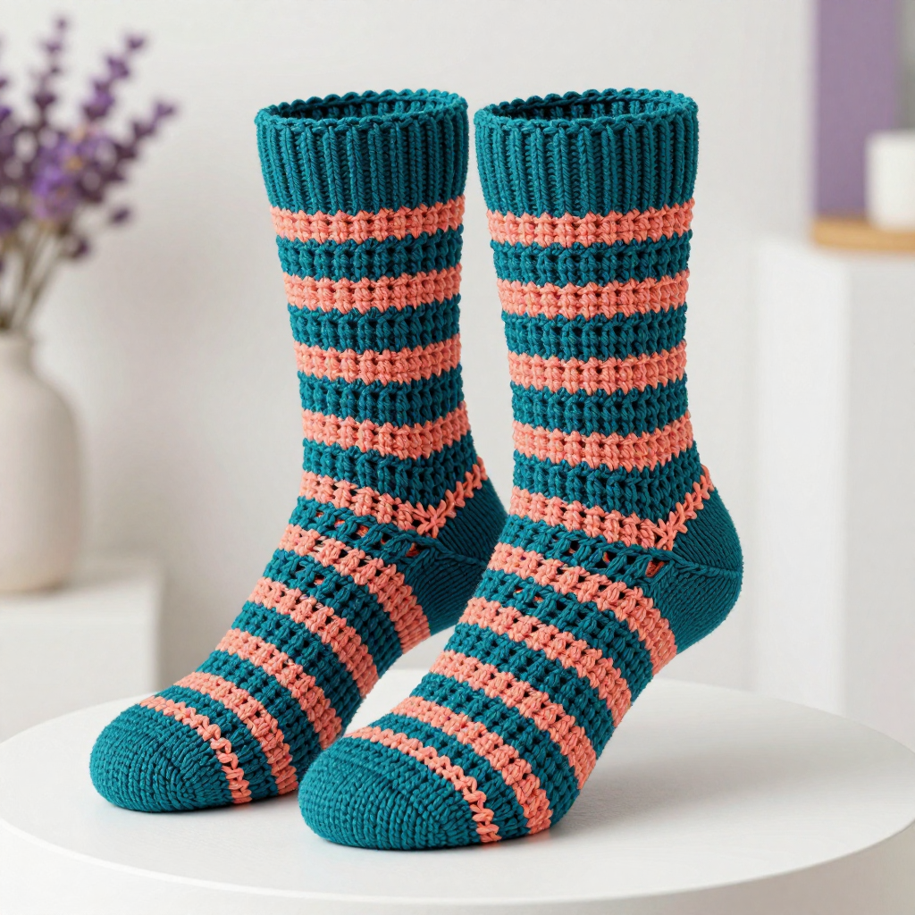 Teal Ladder-Lace Yoga Socks Free Crochet Pattern