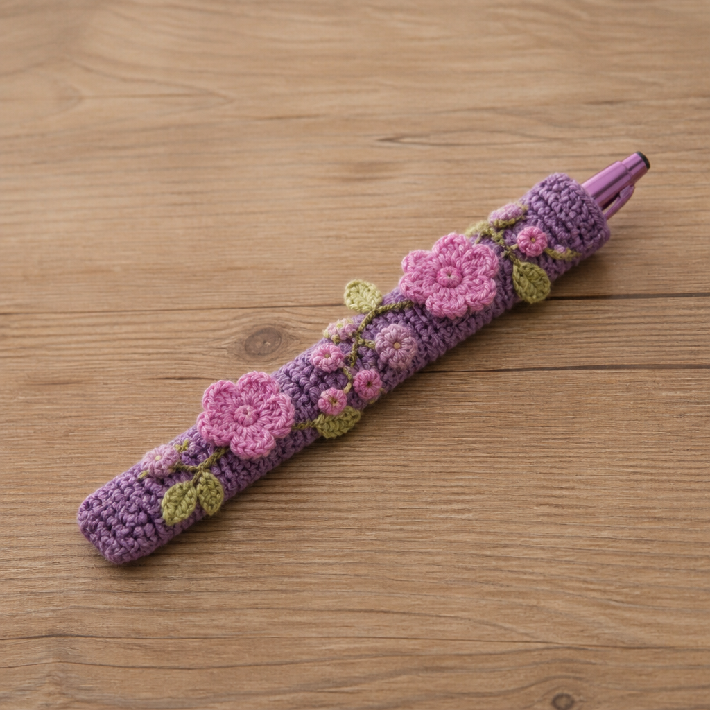 Crochet Elegant Floral Pen Cozy Free Pattern