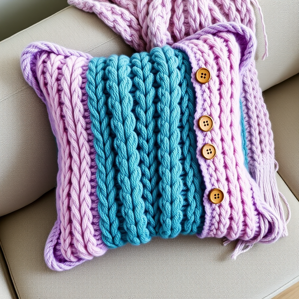 Aurora Waves Throw Pillow Free Pattern – Textured Knitted Cushion Cover