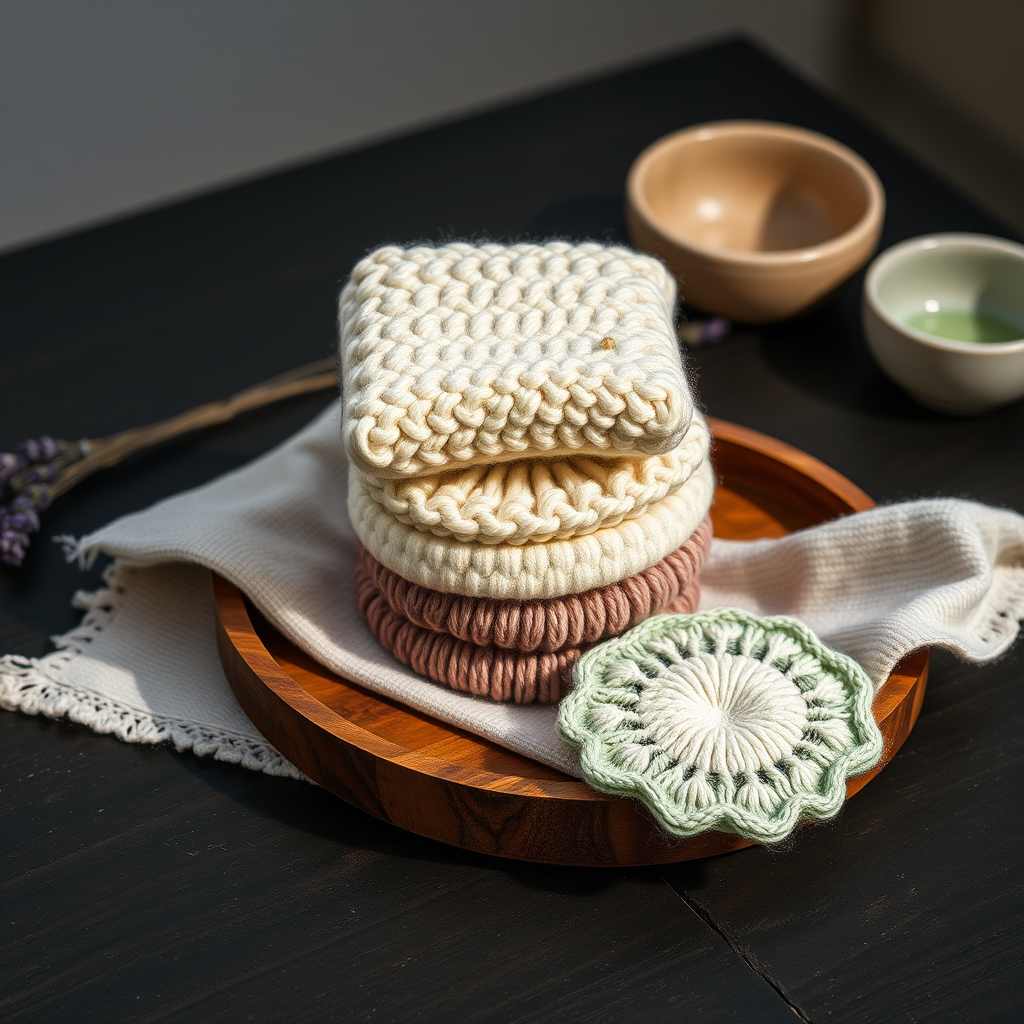 Lavender Bloom Facial Scrub & Cotton Pad Trio Free Pattern – Knitted Botanical Skincare Set