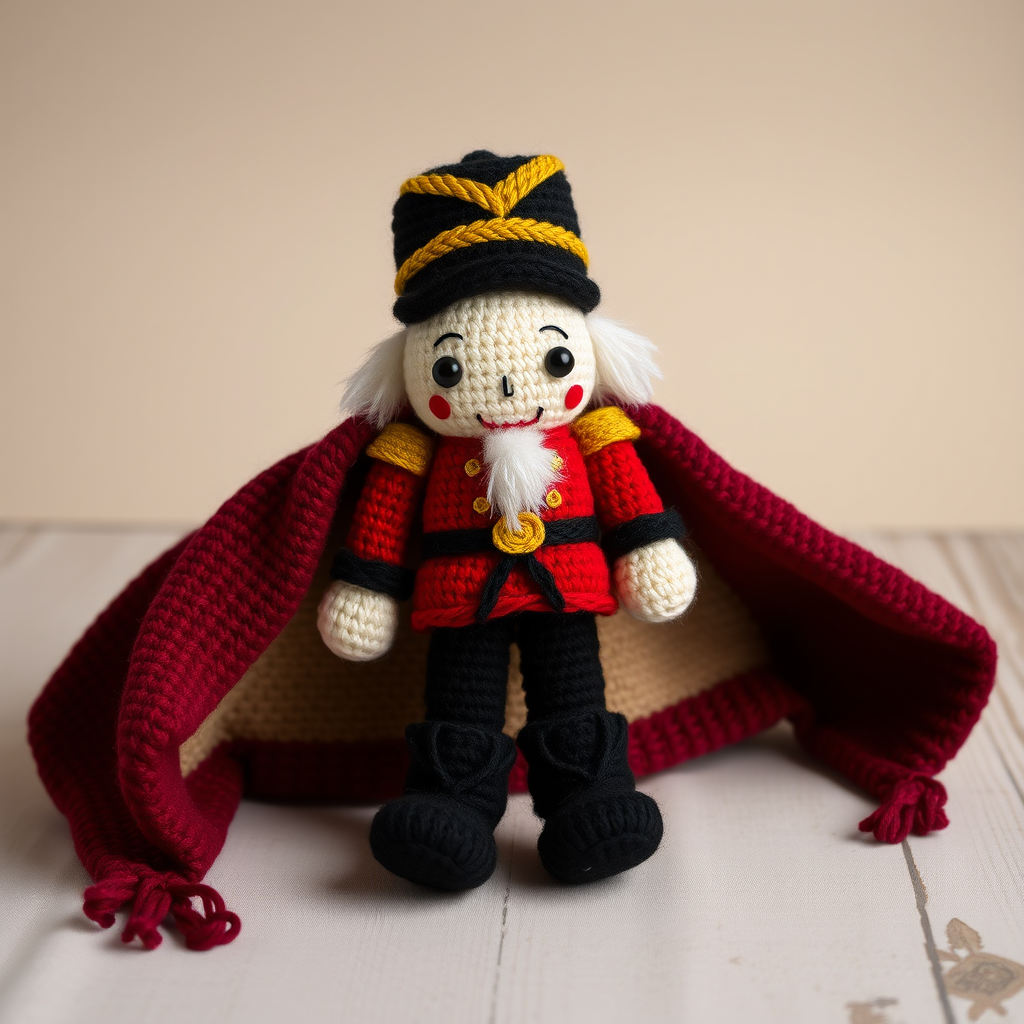 The Nutcracker Prince Amigurumi Free Pattern – A Knitted Royal Guard Doll with Braided Epaulettes and Velvet Cape