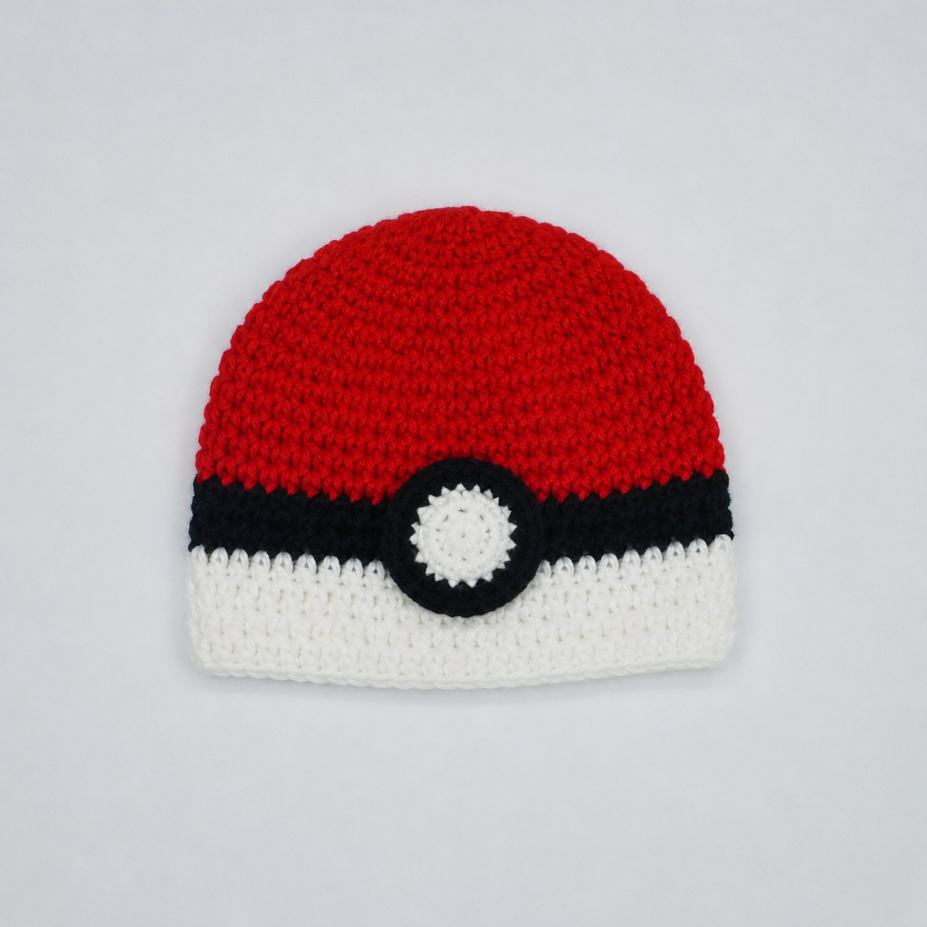 Crochet Playful Pokeball-Themed Beanie Hat Free Pattern