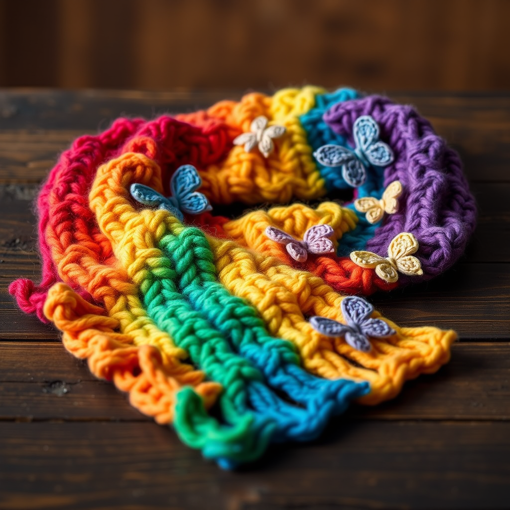 Butterfly and Rainbow Dream Scarf Free Pattern