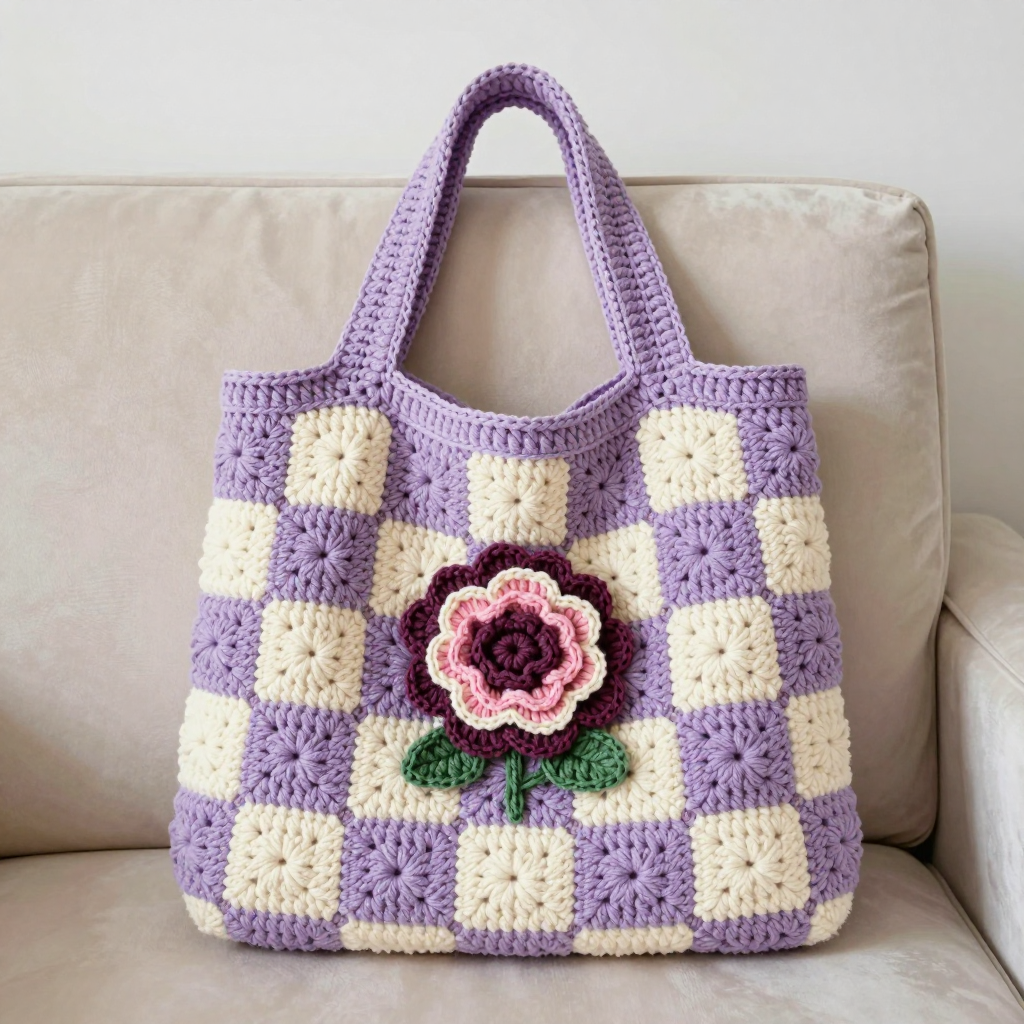 Cameo Rose Motif Hobo Bag Free Crochet Pattern