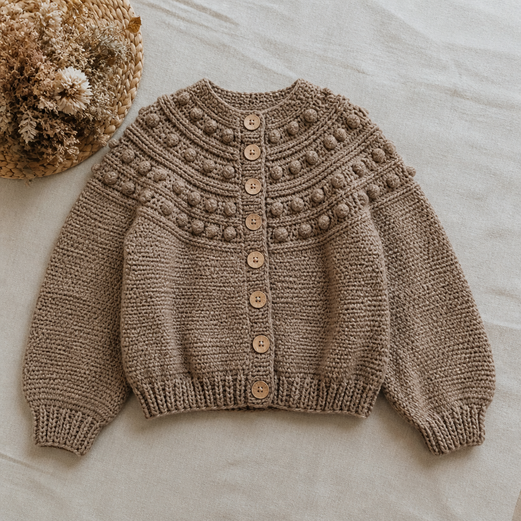 Crochet Textured Bobble Yoke Cardigan Free Pattern