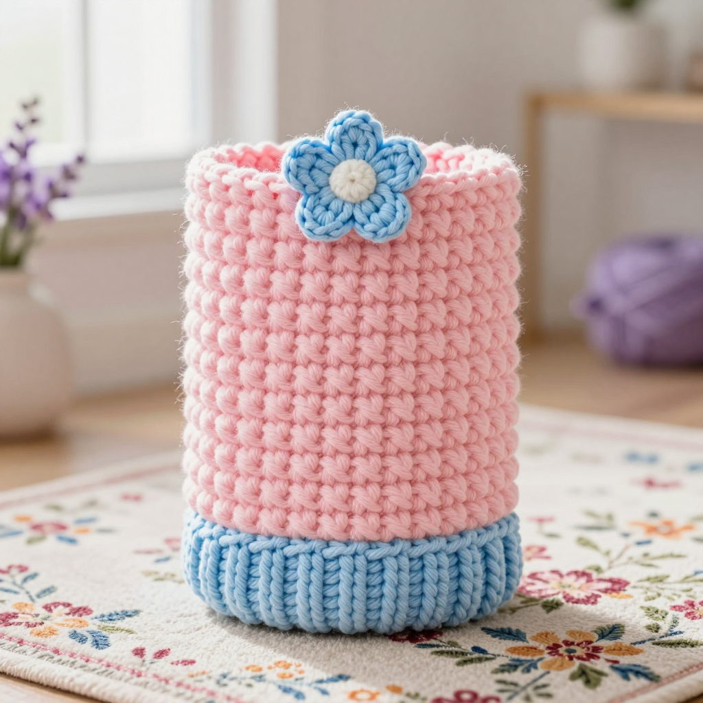 Pink Plush Basketweave Gear Shift Cozy Free Pattern