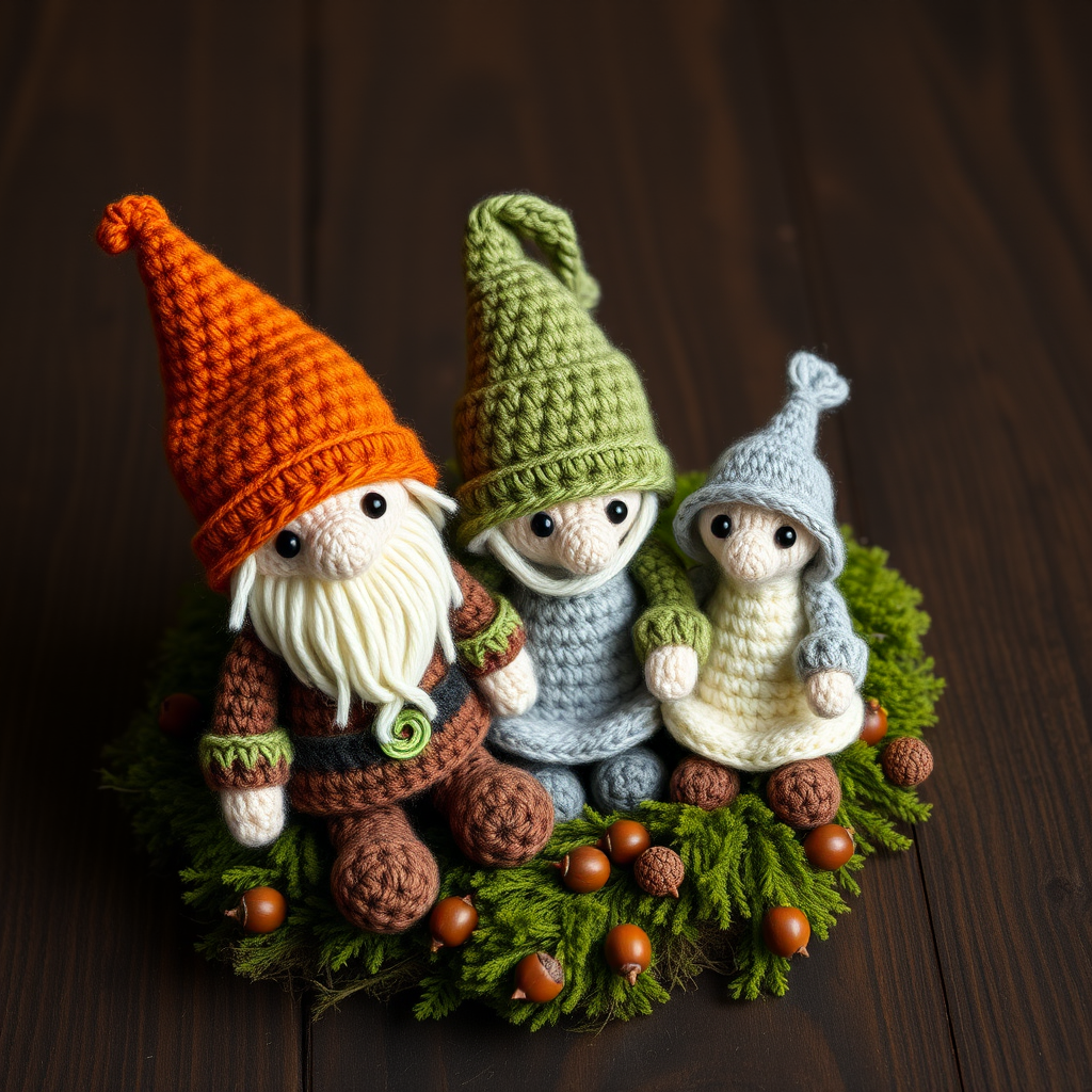 Whimsical Woodland Gnome Family Free Pattern – Crocheted Rooted Cottage Trio
