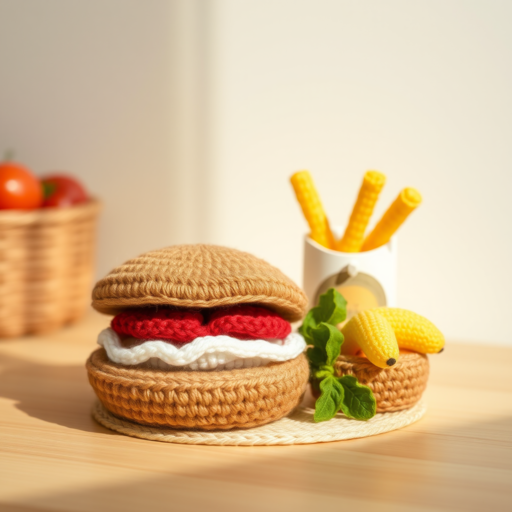Crochet Amigurumi Burger and Fries Set