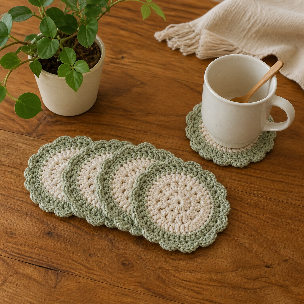 Crochet Elegant Scalloped Edge Coasters Free Pattern