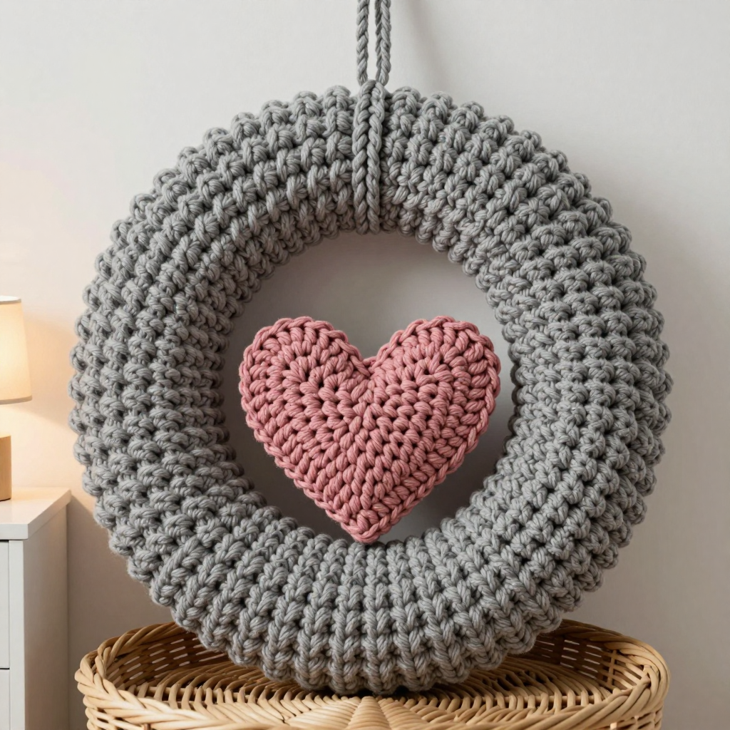Rose Heart V Wreath Free Pattern: Bulky Crochet Wall Hanging