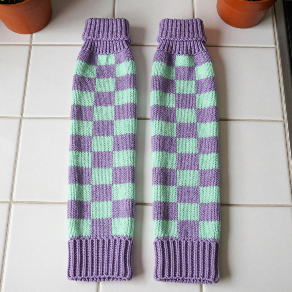 Checkerboard Mosaic Knit Leg Warmers Free Pattern
