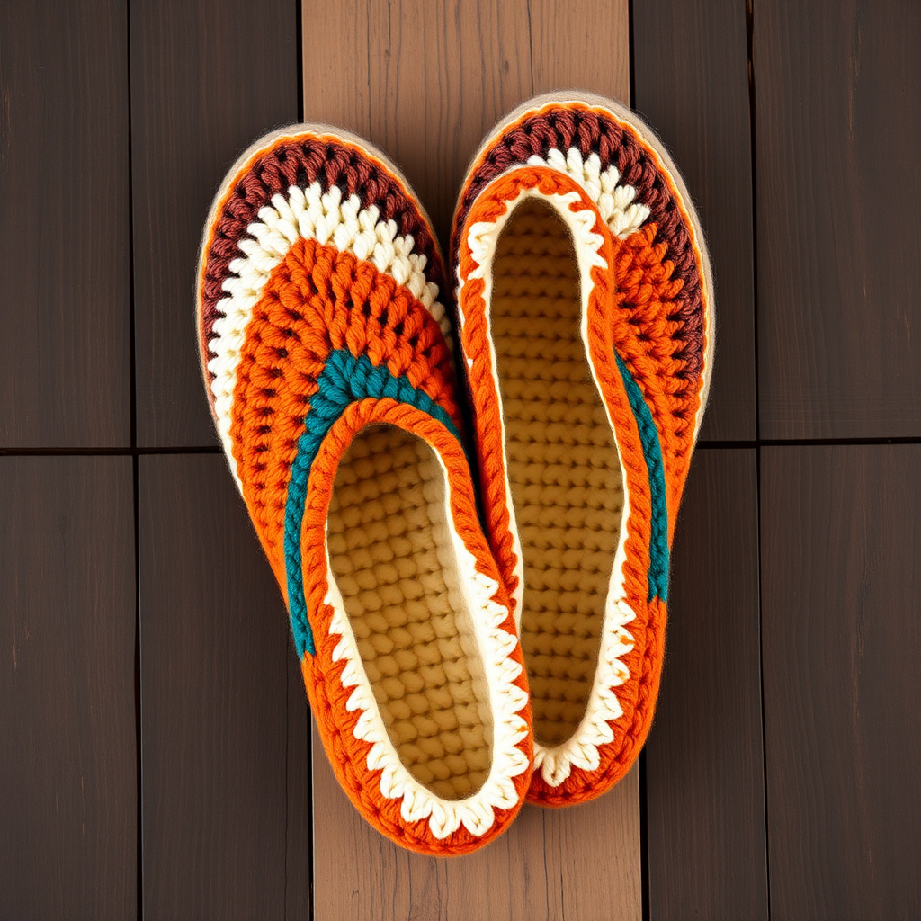 Ember Glow Mosaic Crochet Slippers Free Pattern – Cozy Geometric Slippers
