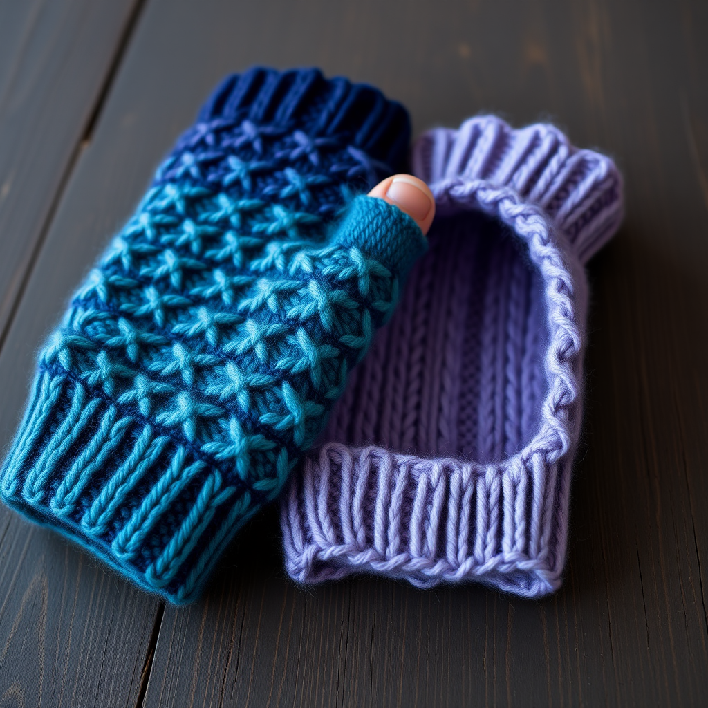 Aurora Borealis Star Stitch Fingerless Gloves Free Knitting Pattern