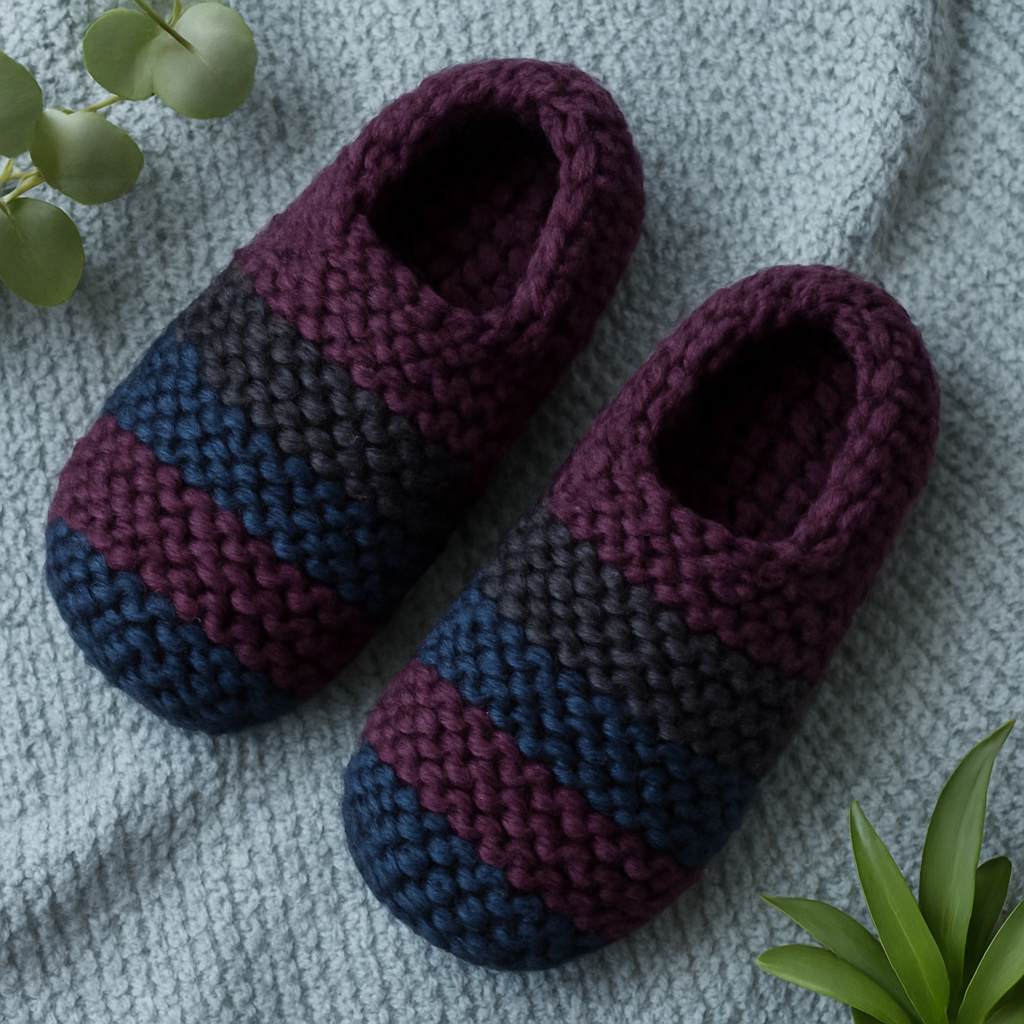 Free Pattern: Avant-Garde Chunky Striped Slippers in Moody Dark Colors