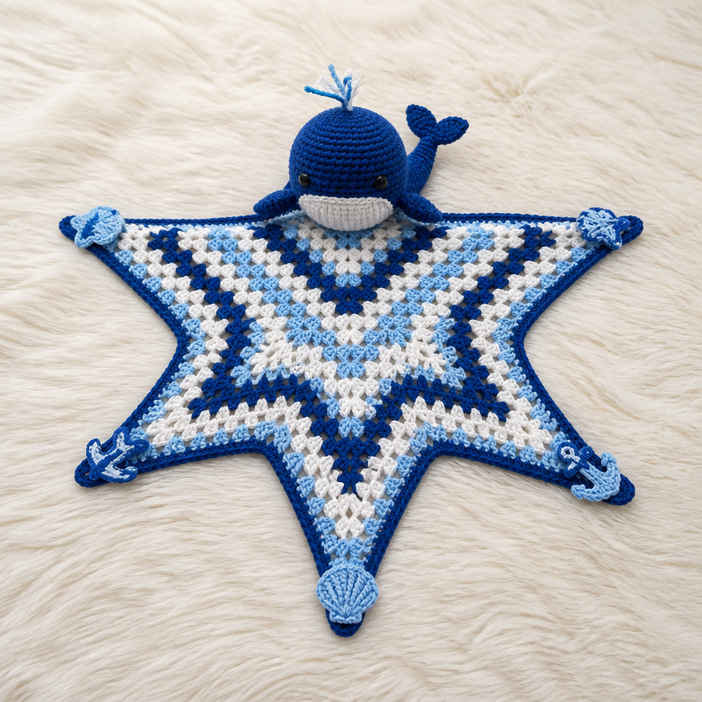 Crochet Adorable Whale Star Lovey Blanket Free Pattern