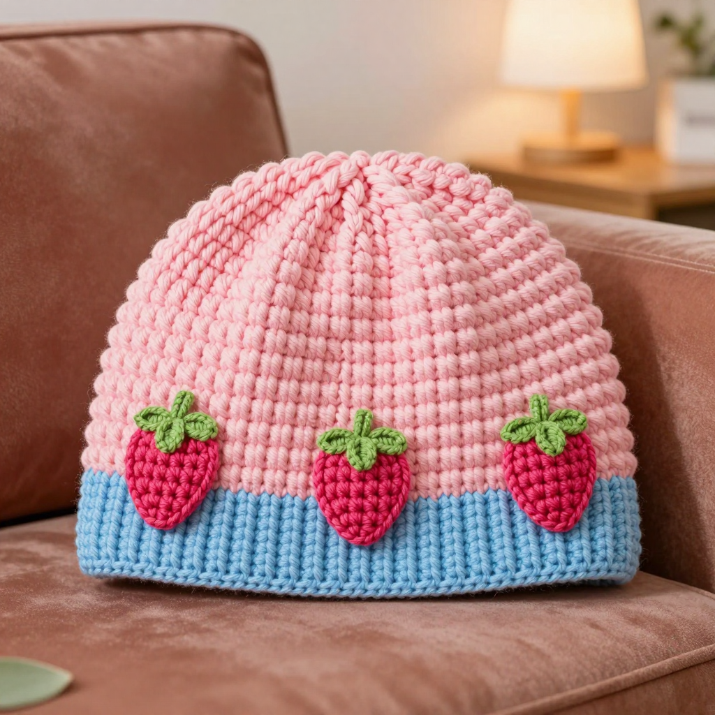 Farmhouse Strawberry Crochet Beanie Free Pattern