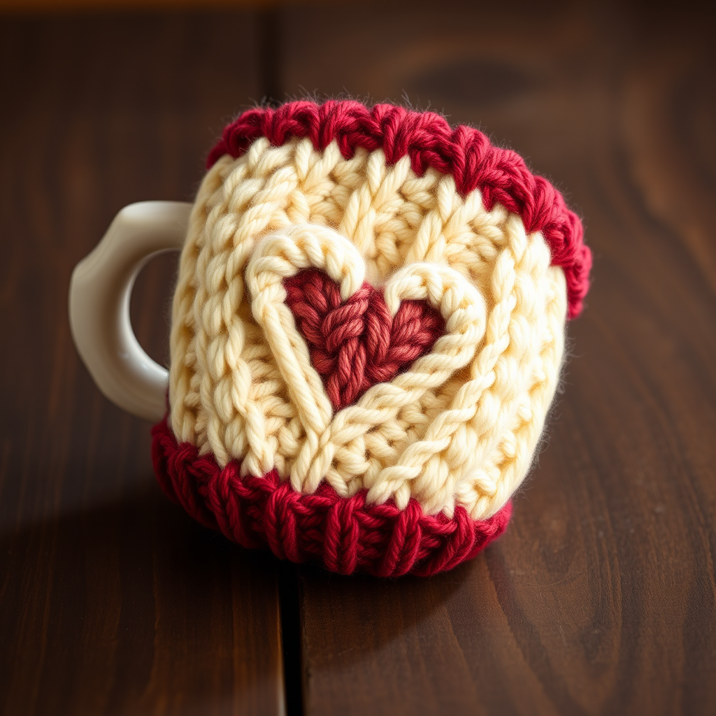 The Ember Glow Tea Cozy: A Free Knitting Pattern for a Textured, Two-Tone Heart Mug Cozy