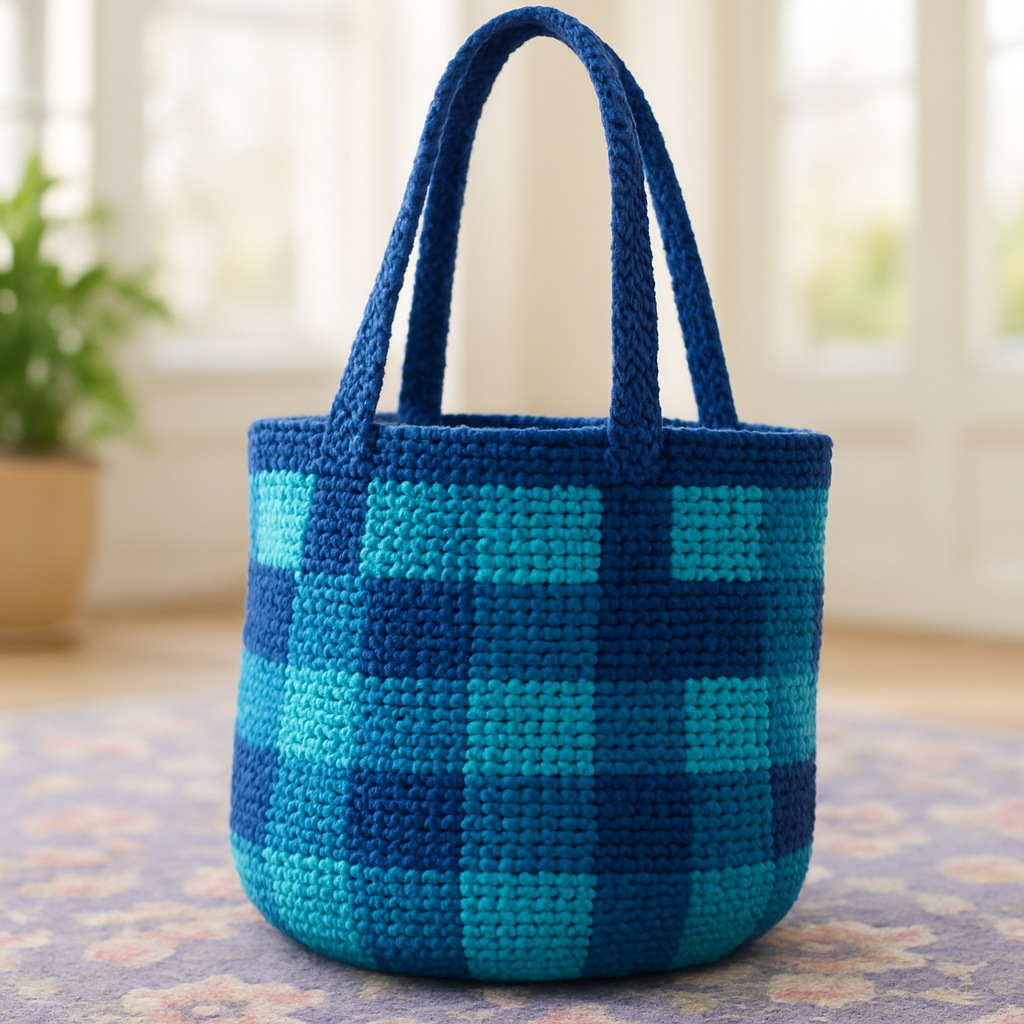 Streetwear Checkered Ocean Blues Tote - Free Pattern