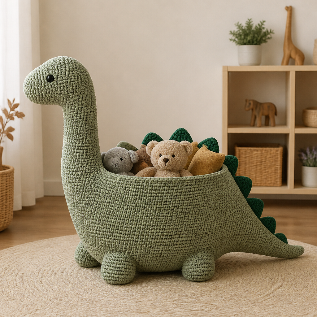 Crochet Adorable Dinosaur Toy Basket Free Pattern