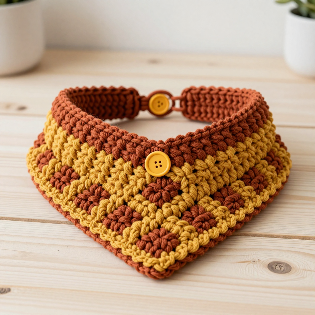 Kiva Step Asymmetric Waffle Collar Free Crochet Pattern for Cats