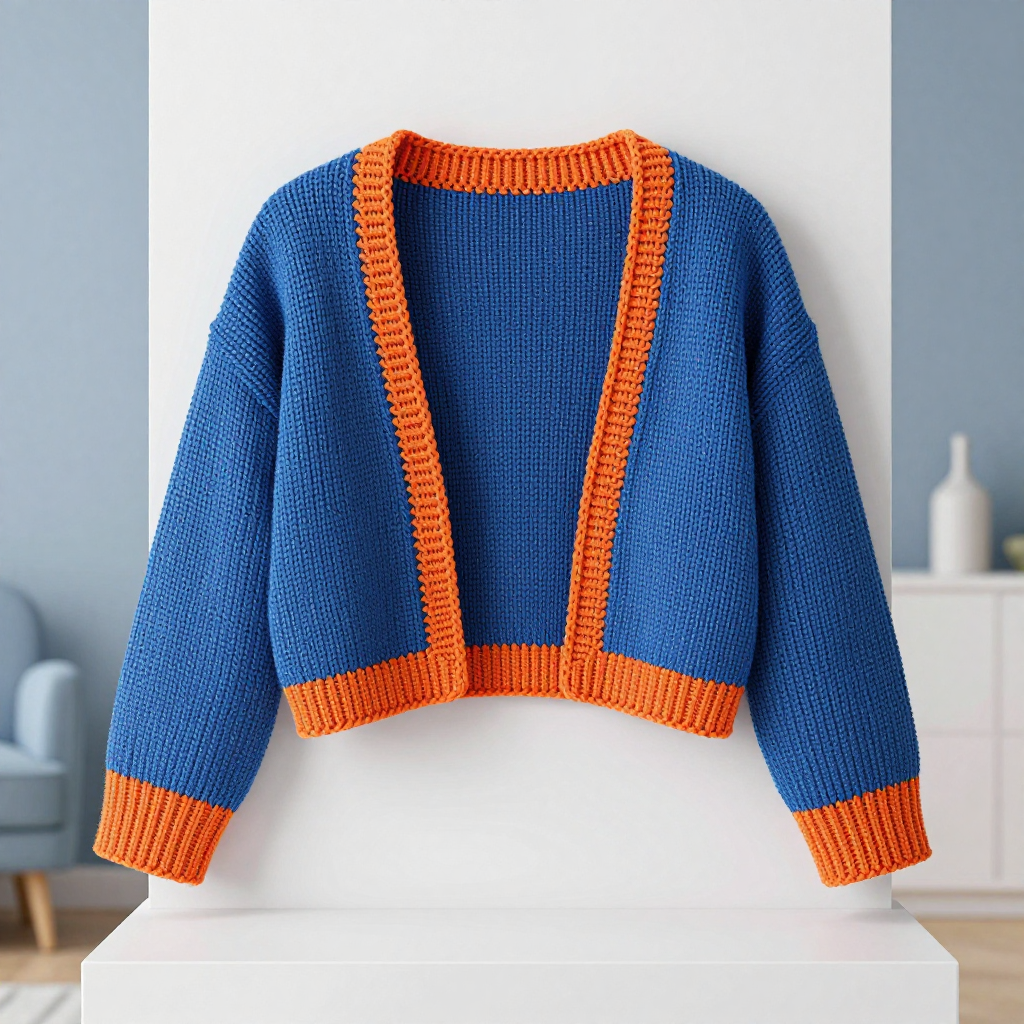 Cobalt Horizon Cropped Shrug Free Pattern: Two-Rectangle Knit with Intarsia Cuff Bands