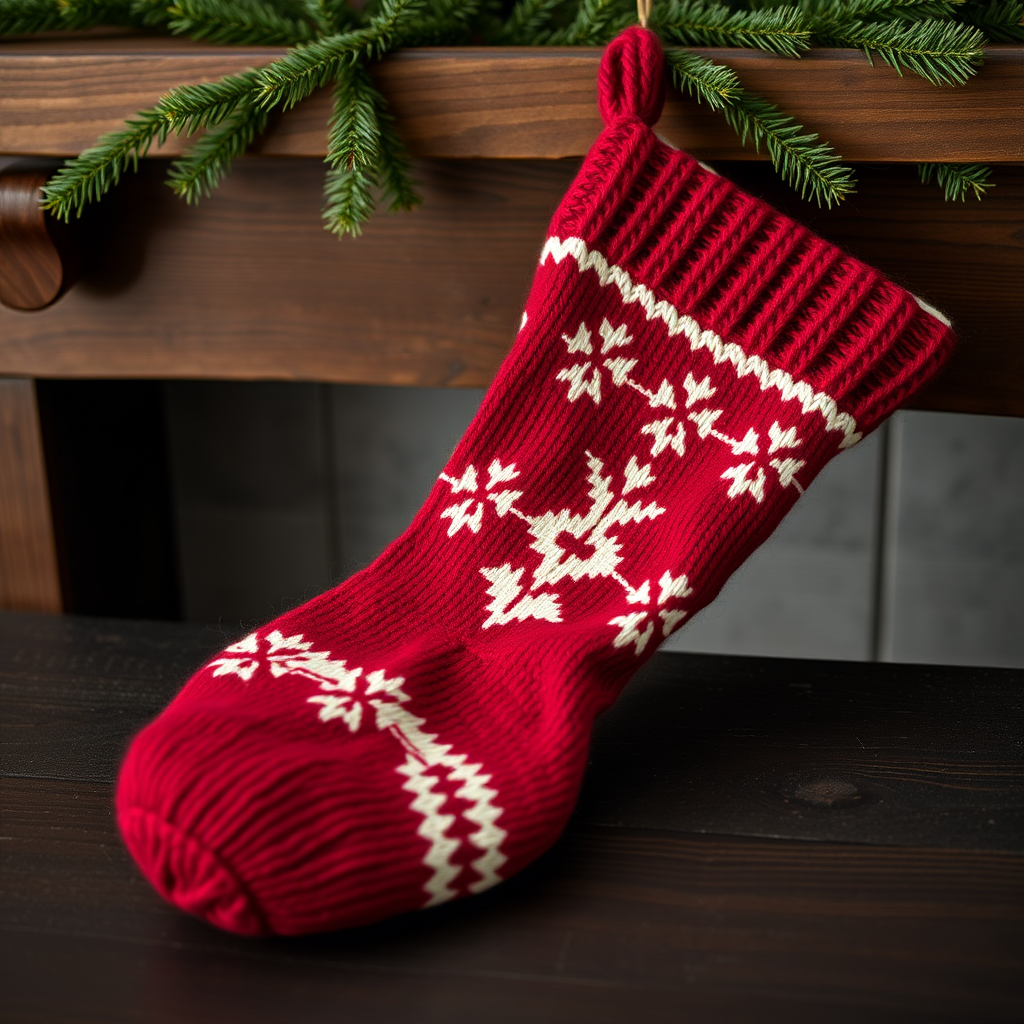 Cranberry Glow Nordic Star Stocking Free Pattern – Knitted Christmas Heirloom