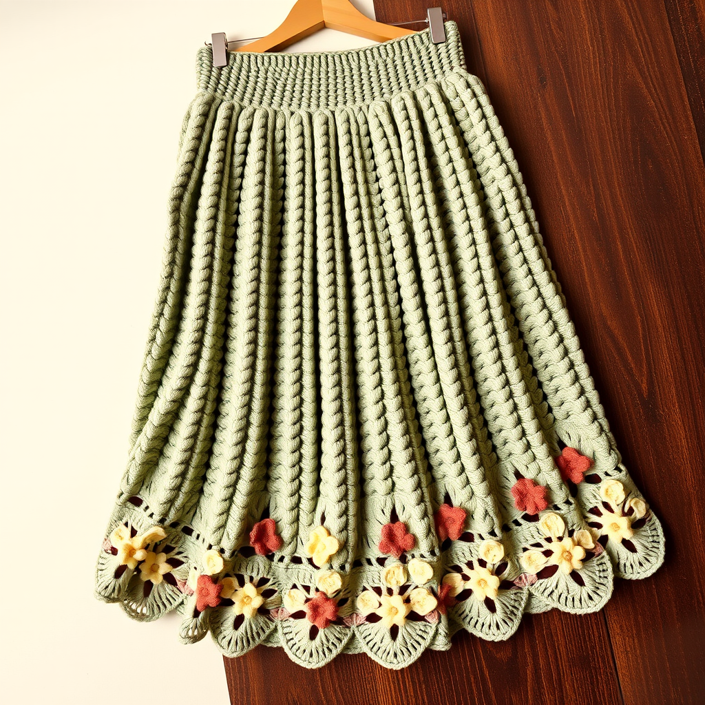 Whispering Prairie High Waist Pleated Skirt Free Pattern – Crochet Floral Meadow Maxi