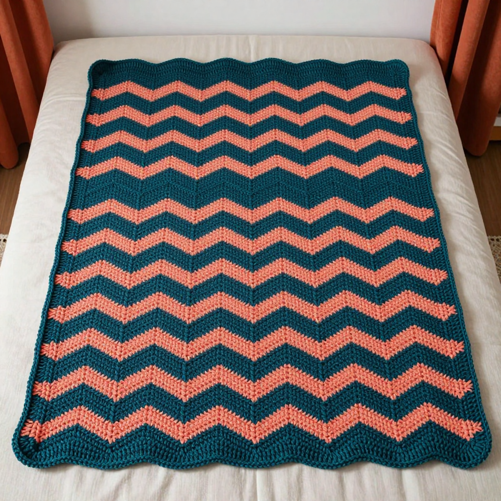 Coral and Teal Chevron Throw Crochet Free Pattern