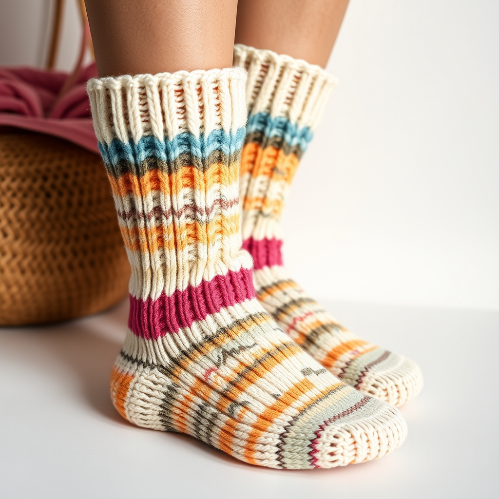 Vibrant Striped Colorwork Knitted Socks