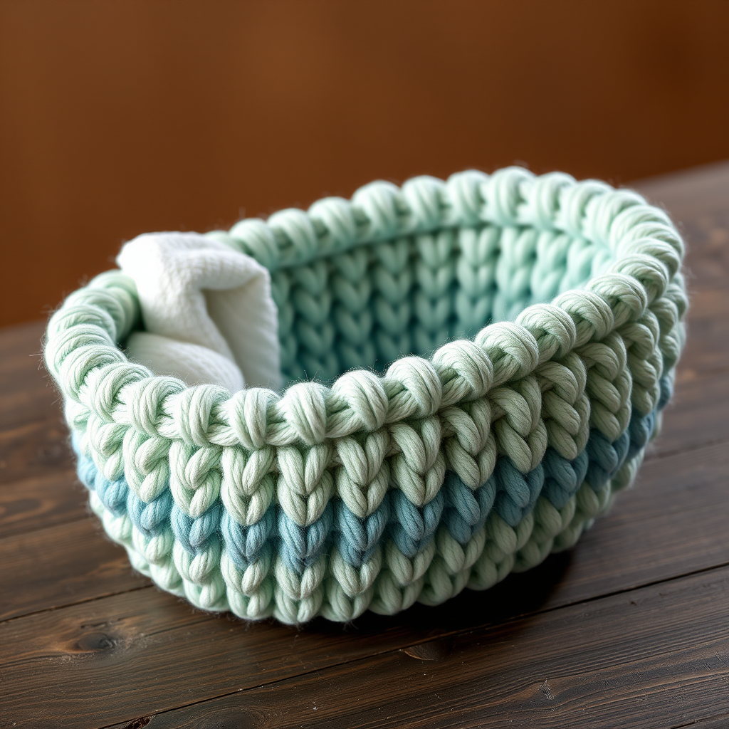 The Seaglass Serenity Spa Basket: A Free Knitting Pattern for a Textured, Ombre Storage Basket