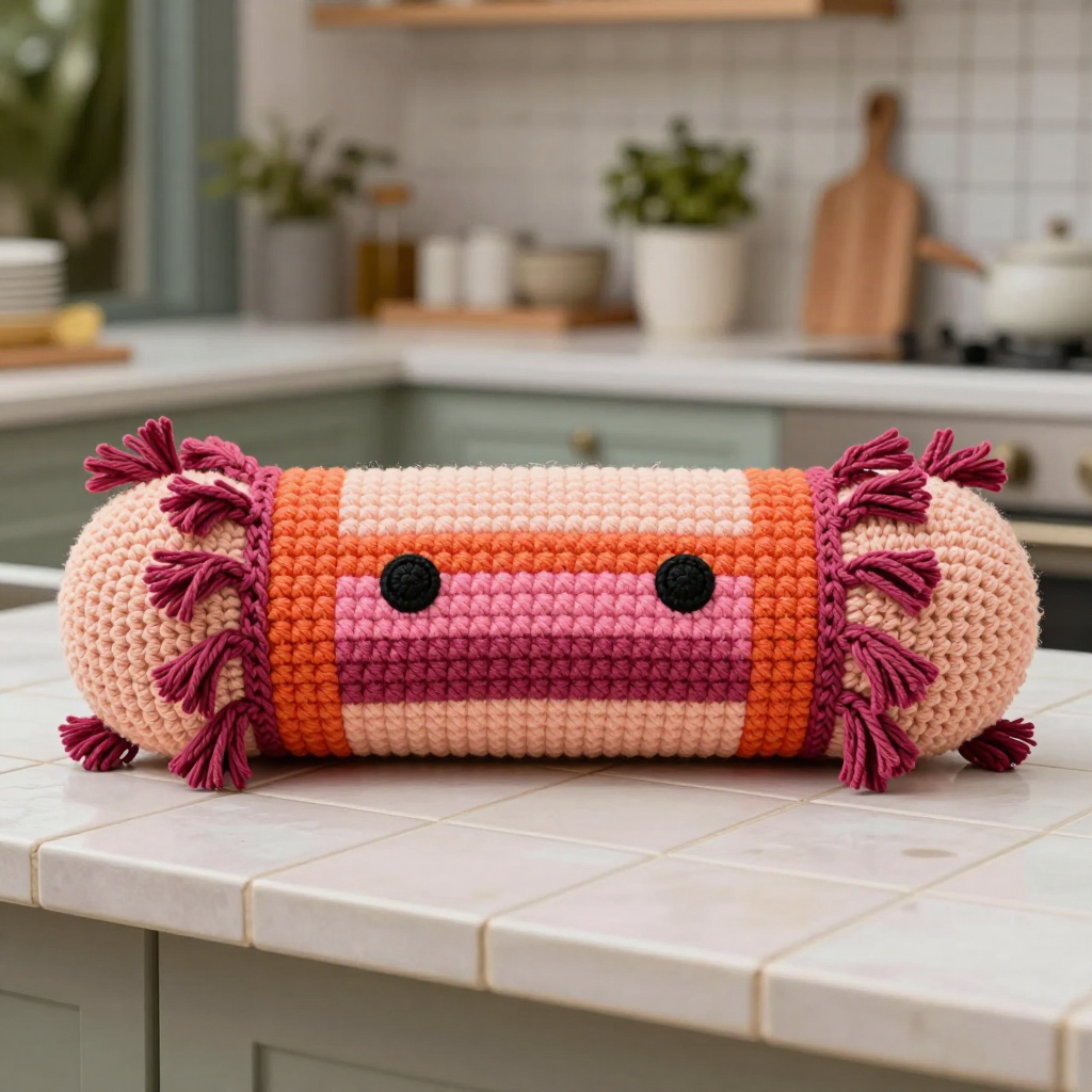 Sunset Ombre Axolotl Bolster: Free Crochet Pattern