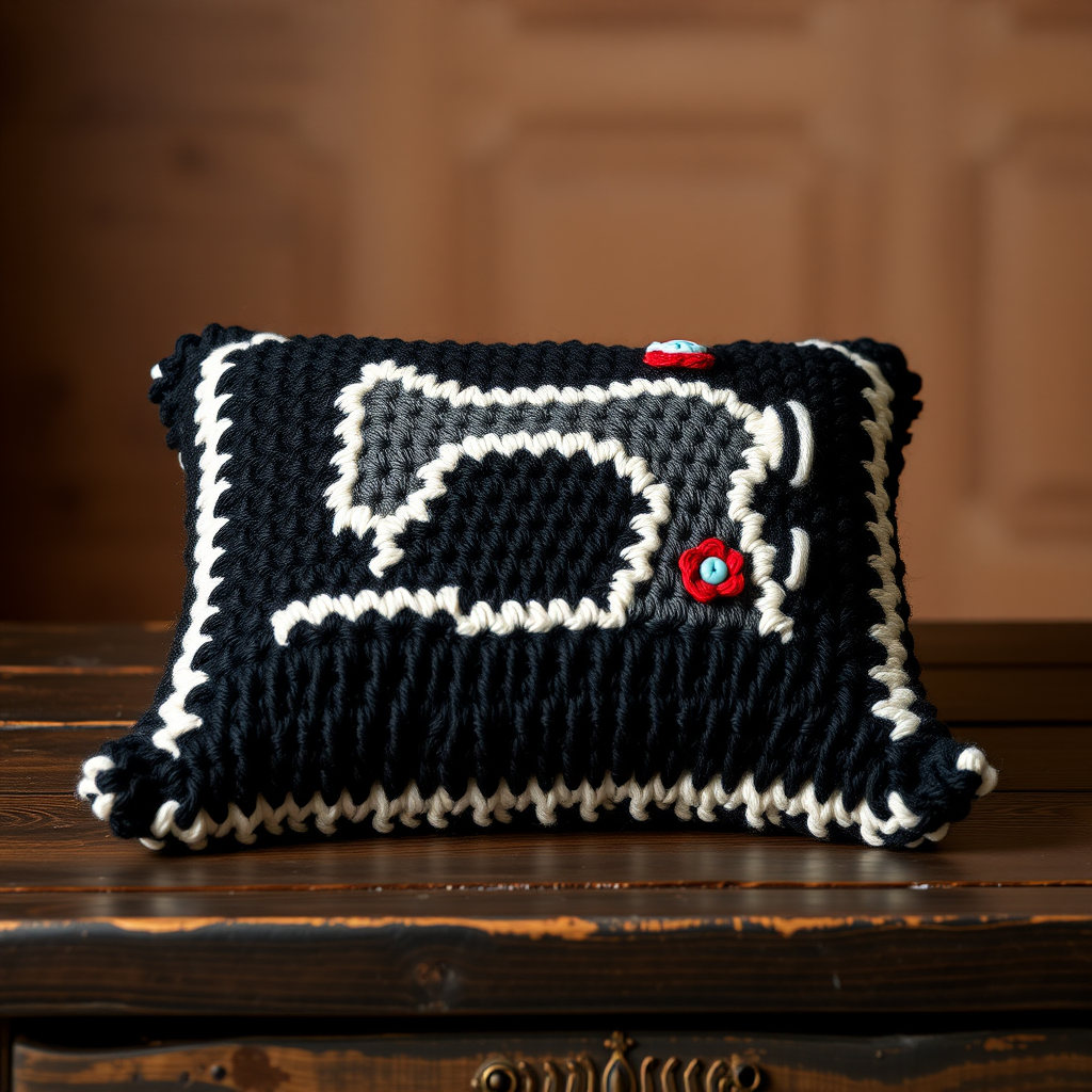 Vintage Sewing Machine C2C Crochet Pillow Free Pattern