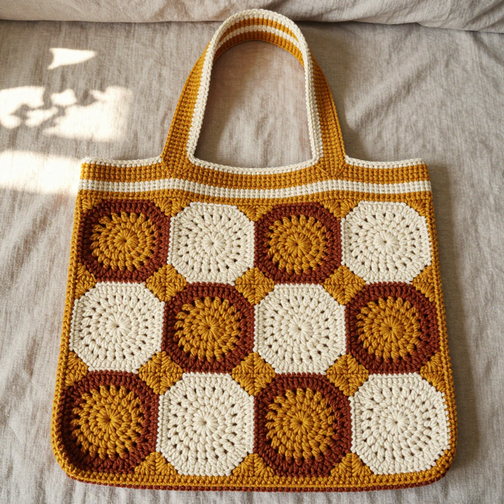 Big Bold Circle Motif Market Bag Free Crochet Pattern