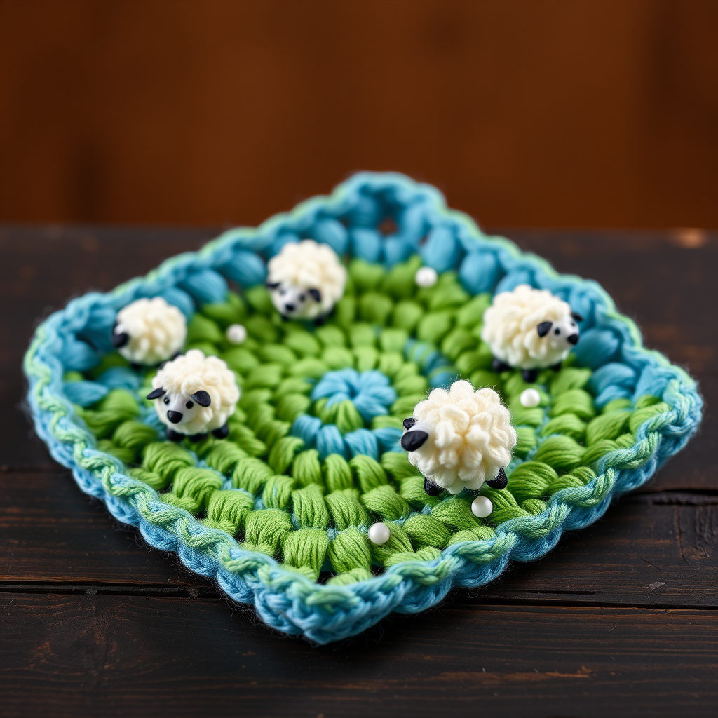 Whimsical Sheep Meadow Granny Square Free Pattern