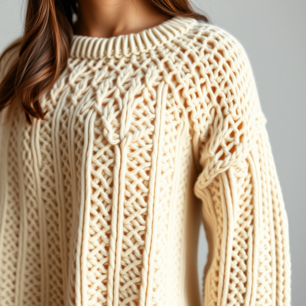 Chunky Cable Knit Sweater with Lace Detailing