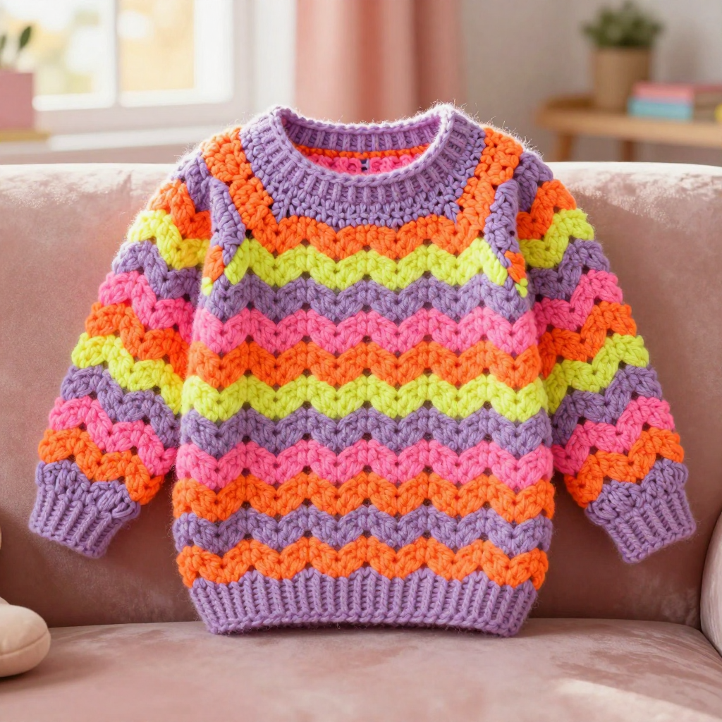 Sherbet Hexagon Stripe Pullover Free Pattern: A Neon Pop Crochet Sweater
