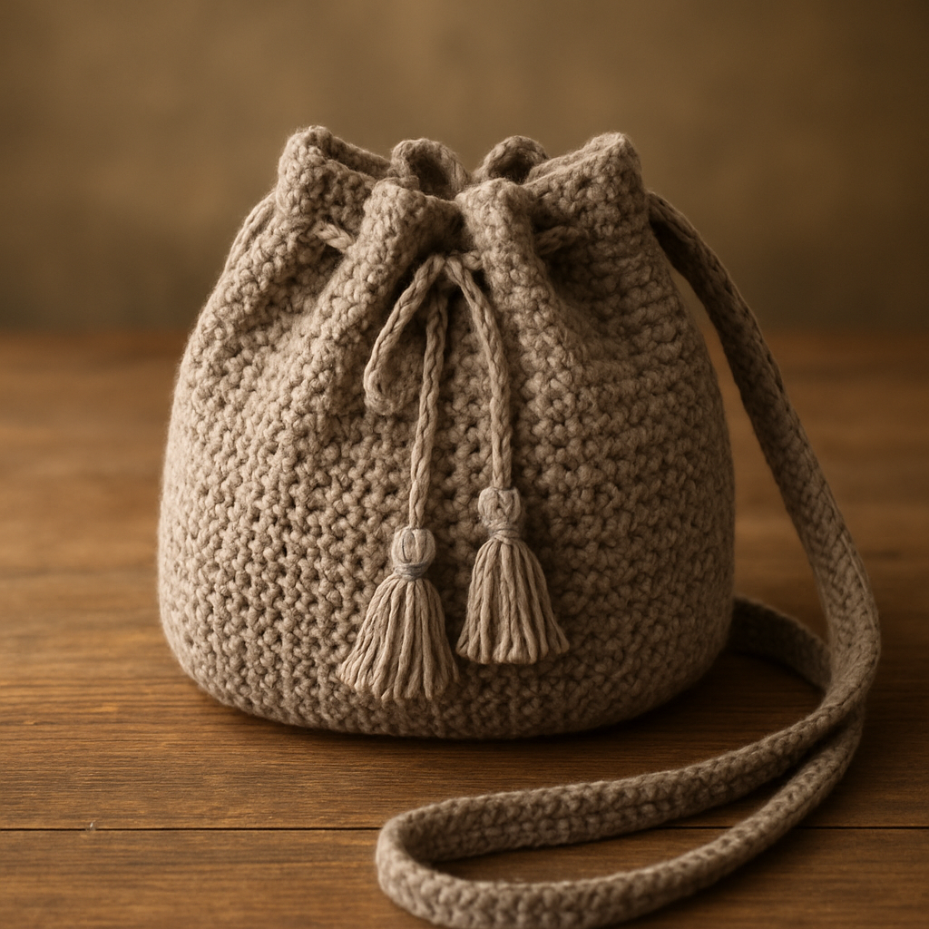 Crochet Textured Bobble Drawstring Bucket Bag Free Pattern