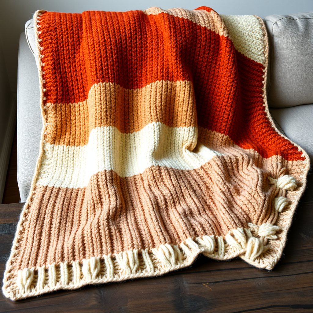 Ember Glow Striped Throw Free Pattern – A Cozy Knit Blanket